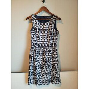 346 Brooks Brothers Dress Womens 6 Geometric Navy & White Workwear Evening